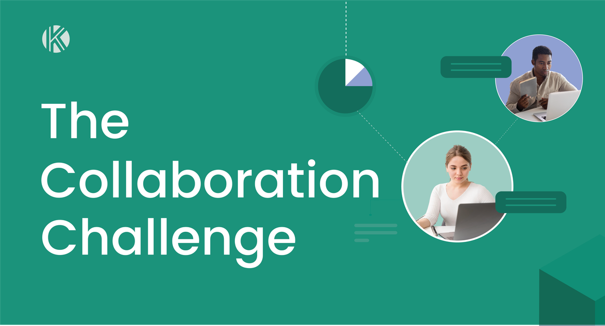Blog banner for "the collaboration challenge" in agile teams, showing cross-team communication and analyrc