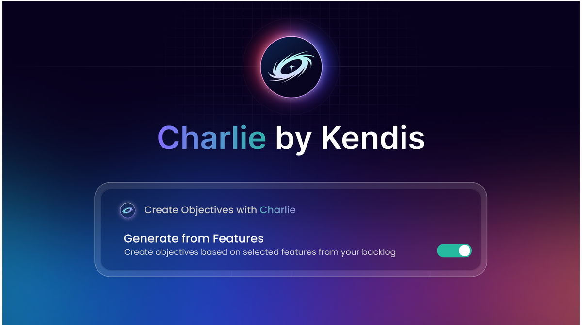 Cover image displaying new logo for Kendis AI: Charlie, with a pop-up of objectives creation with Kendis AI